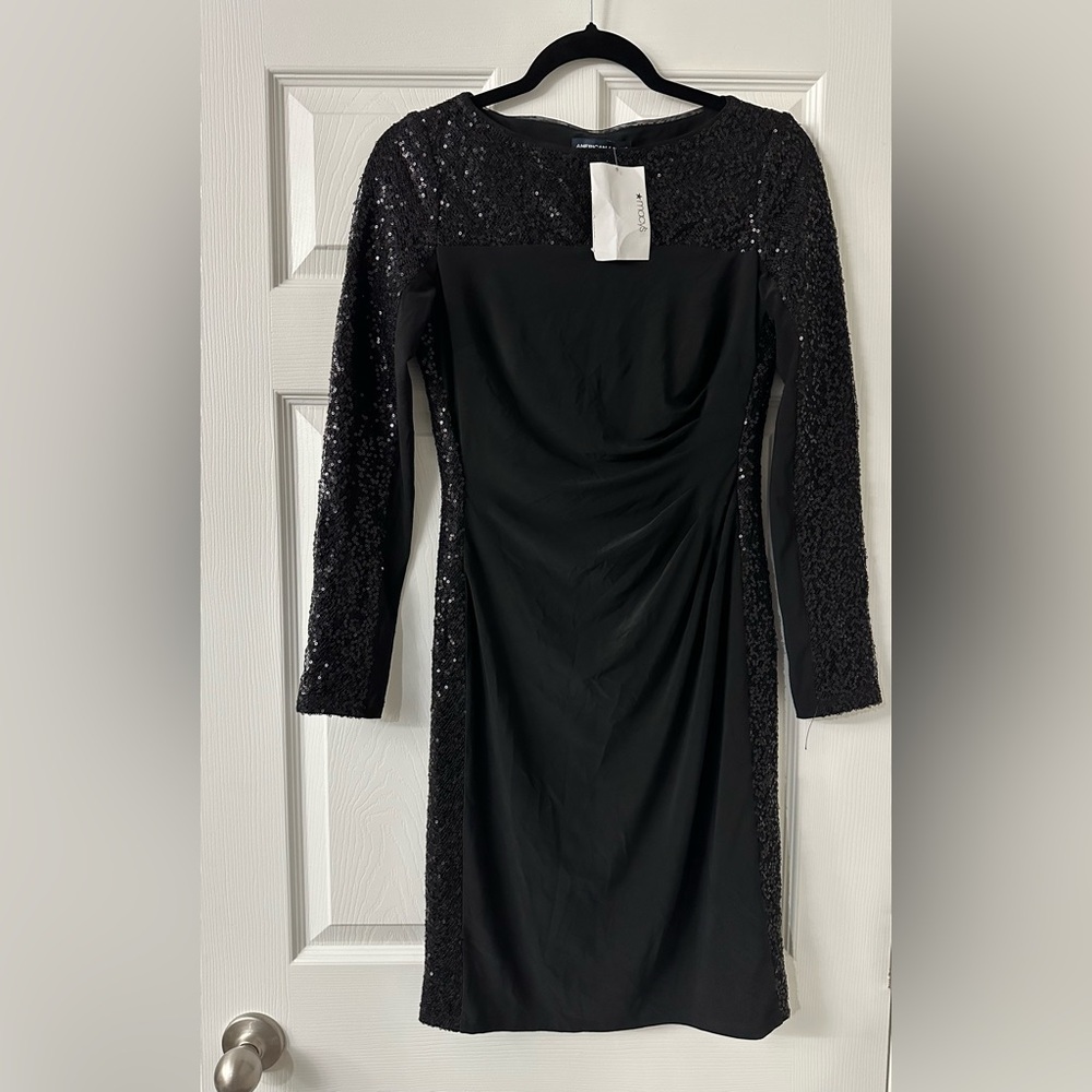American Living Women’s Embellished Long Sleeve Sequin Black Cocktail Dress